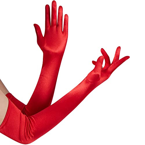 Spooktacular Creations Long Opera Party Gloves, 20s Satin Dress Red Gloves for Women, Silk Stretchy Elbow Length Bridal Dress, 21 inches | Amazon (US)