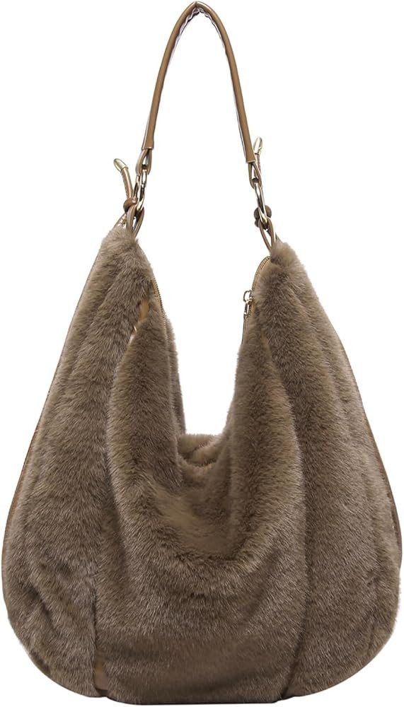 Fluffy Tote Bag, Winter Fuzzy Purses for Women Faux Fur Bag Soft Furry Shoulder Bag | Amazon (US)