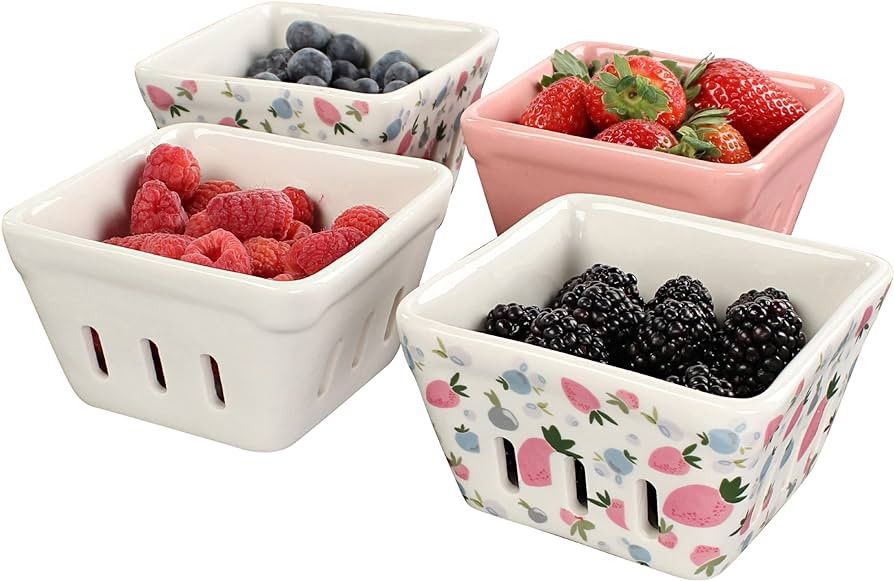 7Penn Ceramic Berry Basket Colander Fruit Bowl, Set of 4 - Decorative Ceramic Fruit Carton for Pr... | Amazon (US)