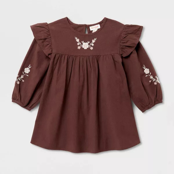 Toddler Girls' Floral Embroidered Long Sleeve Dress - Cat & Jack™ Cream 18M | Target