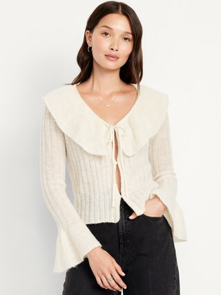 Wool-Blend Ruffle Tie-Front Cropped Cardigan | Old Navy (US)