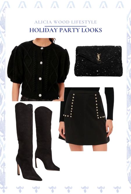 Holiday party look: puff sleeve sweater, black skirt, tall black boots, & sequin ysl clutch. 

#LTKSeasonal #LTKHoliday #LTKstyletip