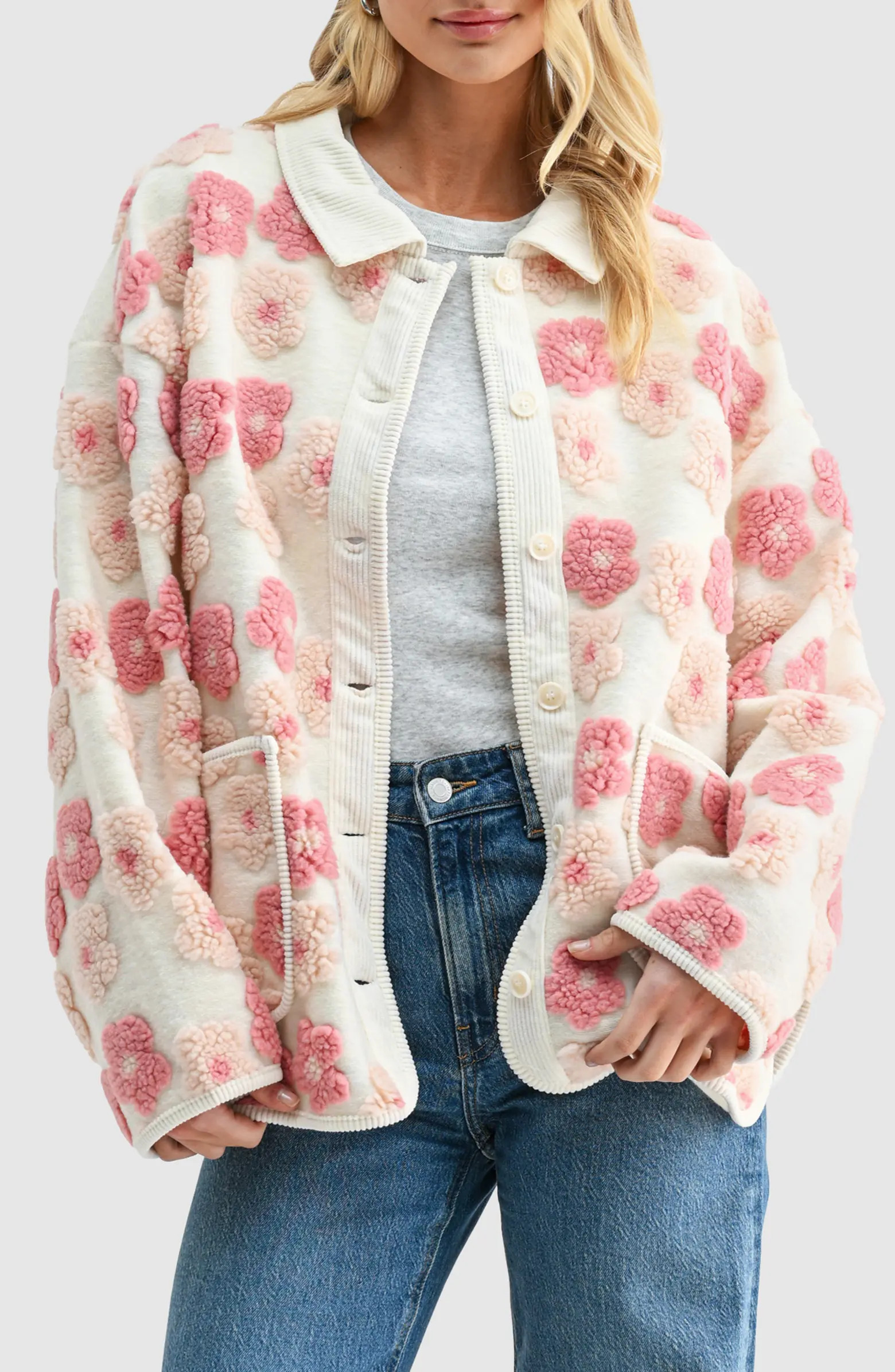 Floral High Pile Fleece Jacket | Nordstrom