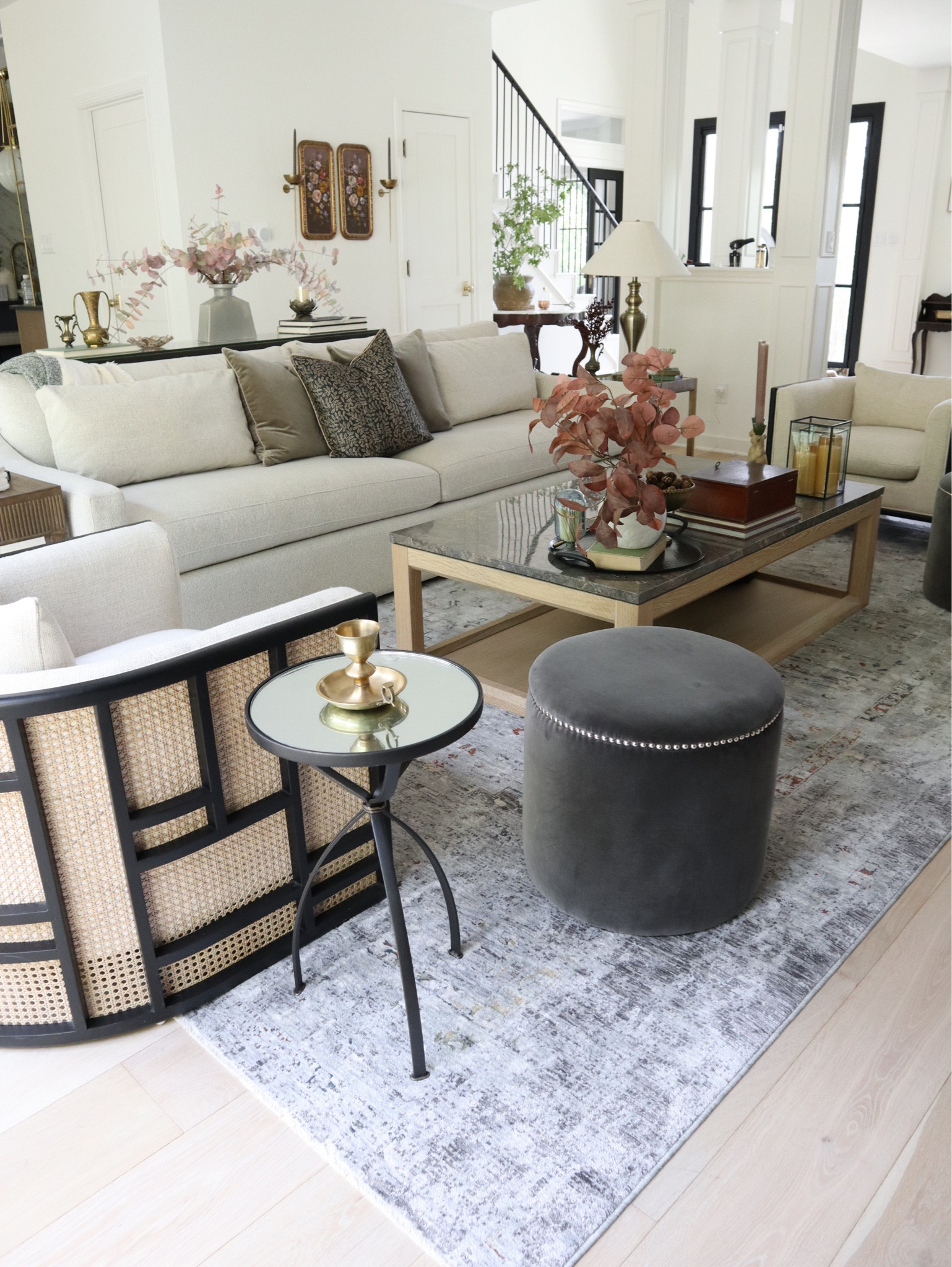 Living room sofa, rug, lounge chair,  velvet ottoman, fall decor

#LTKstyletip #LTKsalealert #LTKhome