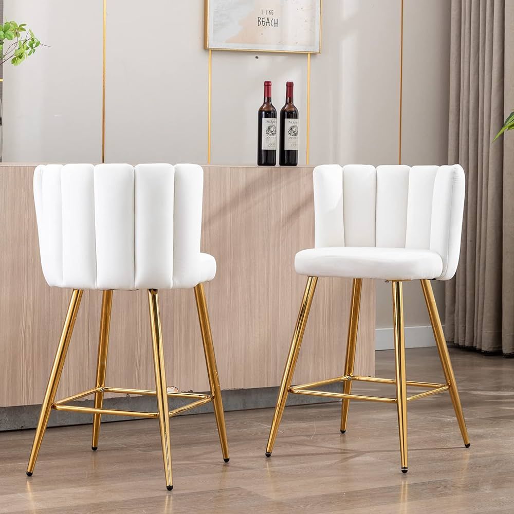 ZHENGHAO 26'' Gold Bar Stools Set of 2 Velvet Counter Height Chairs with Back Upholstered Kitchen... | Amazon (US)