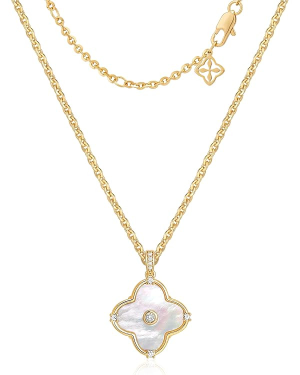 OSIANA Reversible Clover Necklace for Women 14K Gold Plated Natural Stone Four Leaf Pendant Neckl... | Amazon (US)