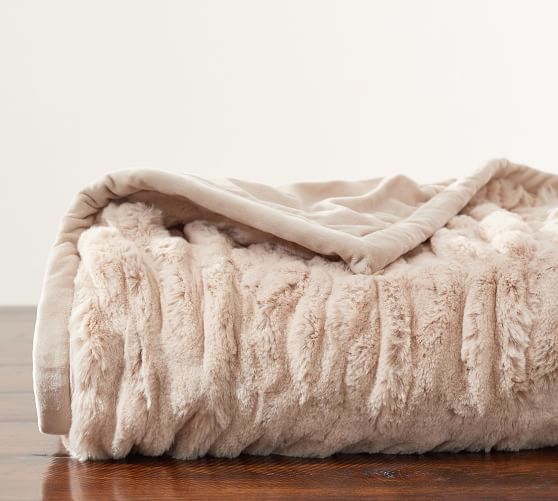 Faux Fur Ruched Throw, 50 x 60", Champagne Blush | Pottery Barn (US)