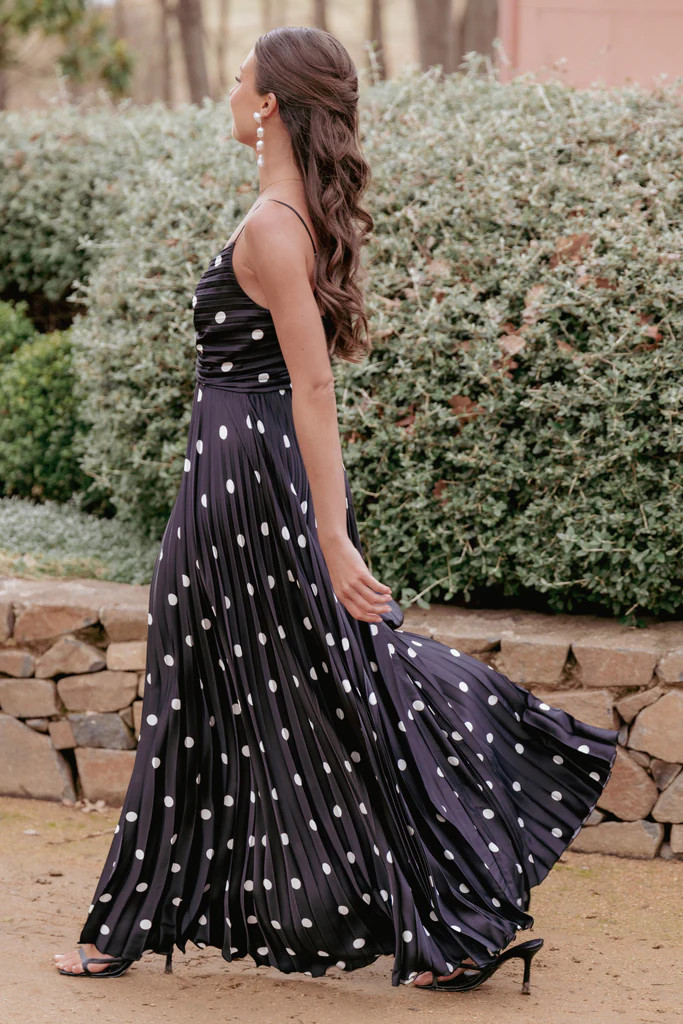 Naira Pleated Maxi Dress - Black Polka Dot | Petal & Pup (US)
