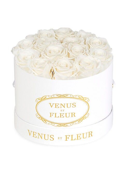 Venus ET Fleur Classic Small Round Box with Pure White Roses - White | Saks Fifth Avenue