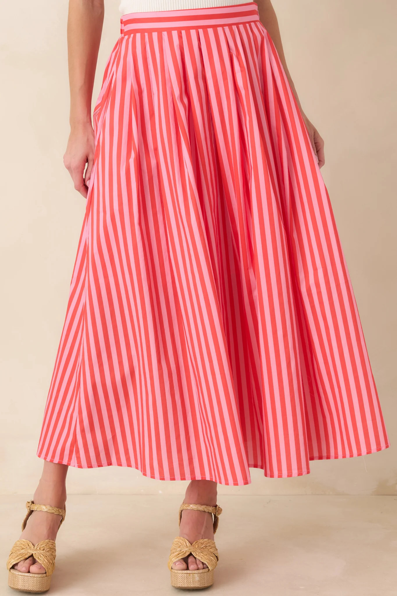 Making Moves Orange & Pink Stripe Cotton Maxi Skirt | Red Dress