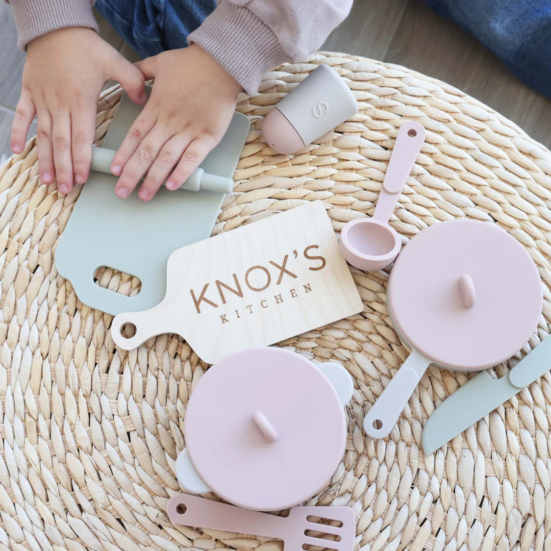 Silicone Play Kitchen Set with Personalized Cutting Board | Garden | Caden Lane