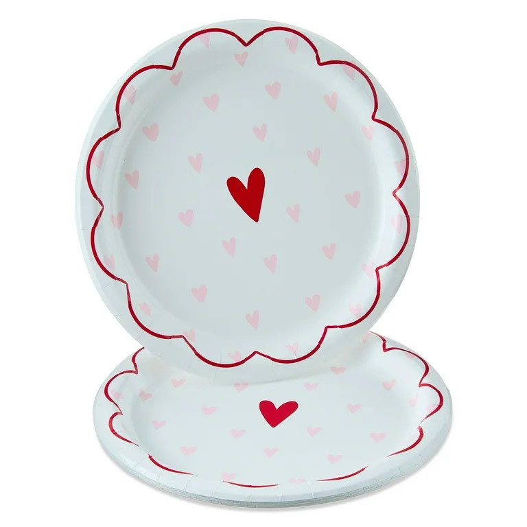 Disposable Paper Plates, 9", Pink and Red Hearts, 8 Count, Valentine's Day by Way To Celebrate | Walmart (US)