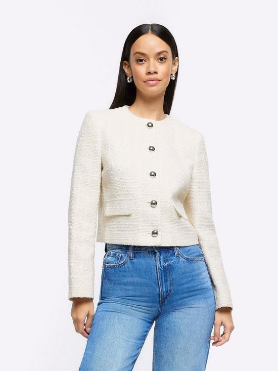 Crop Boucle Jacket - Cream | Very (UK)