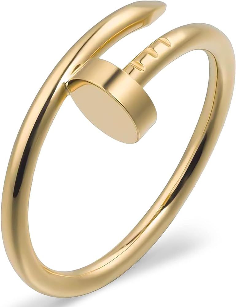 LENDPLEX Twist Nail Ring 14K Yellow Gold Trendy Love Ring Friendship Ring Promise Wedding Rings F... | Amazon (US)