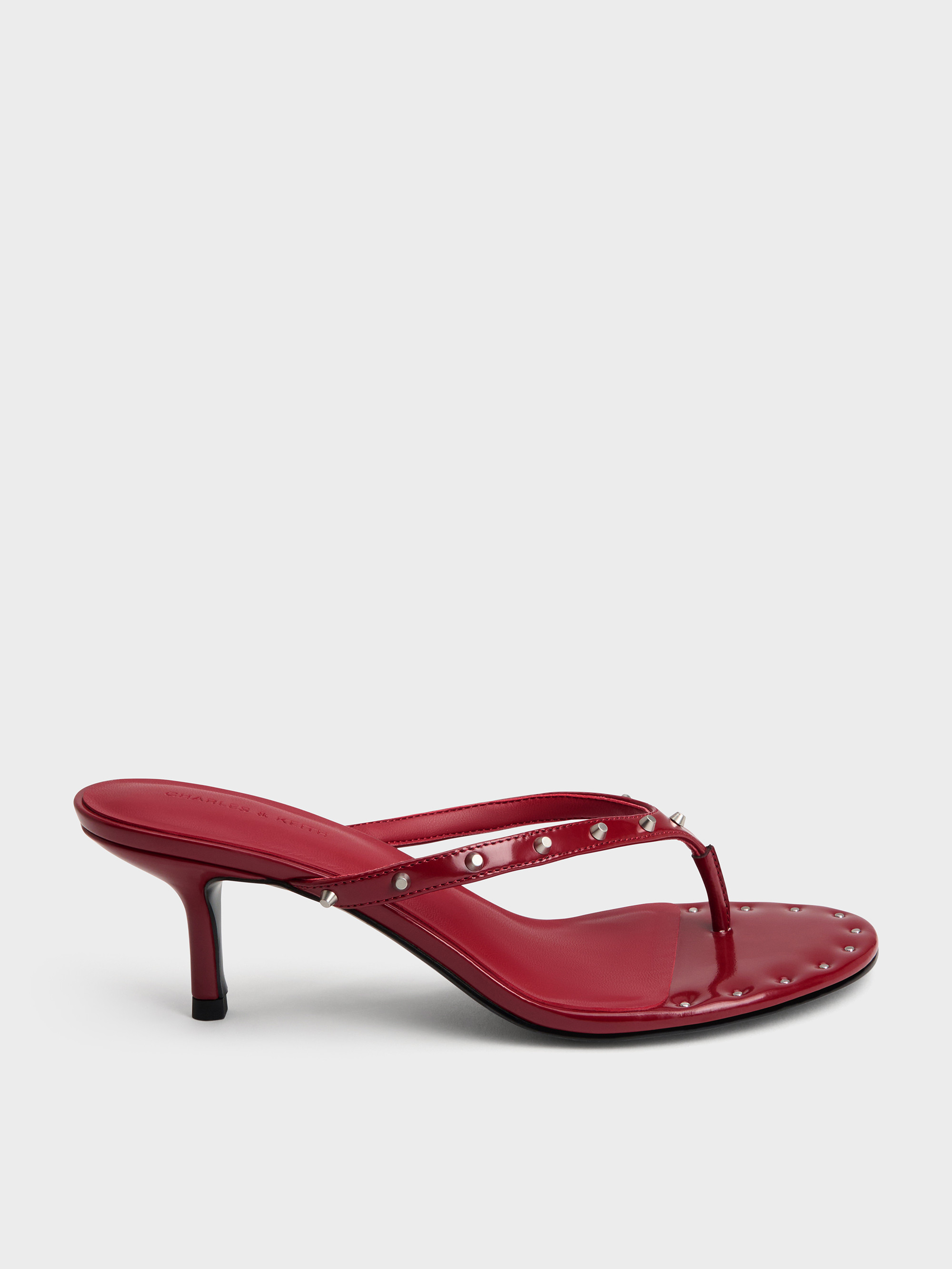 Red Briella Studded Heeled Thong Sandals | CHARLES & KEITH UK | Charles & Keith UK
