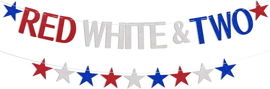 Red White and Two Banner - 4th of July Birthday Party Decorations, Red Blue Star Graland, Patriot... | Amazon (US)