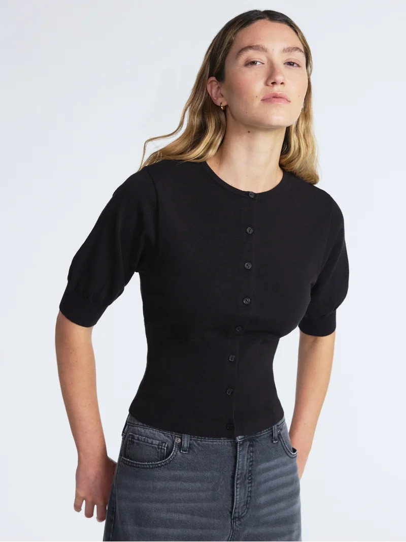 Scoop Women's Rib Cardigan Sweater with Short Sleeves, Lightweight, Sizes XS-XXL | Walmart (US)