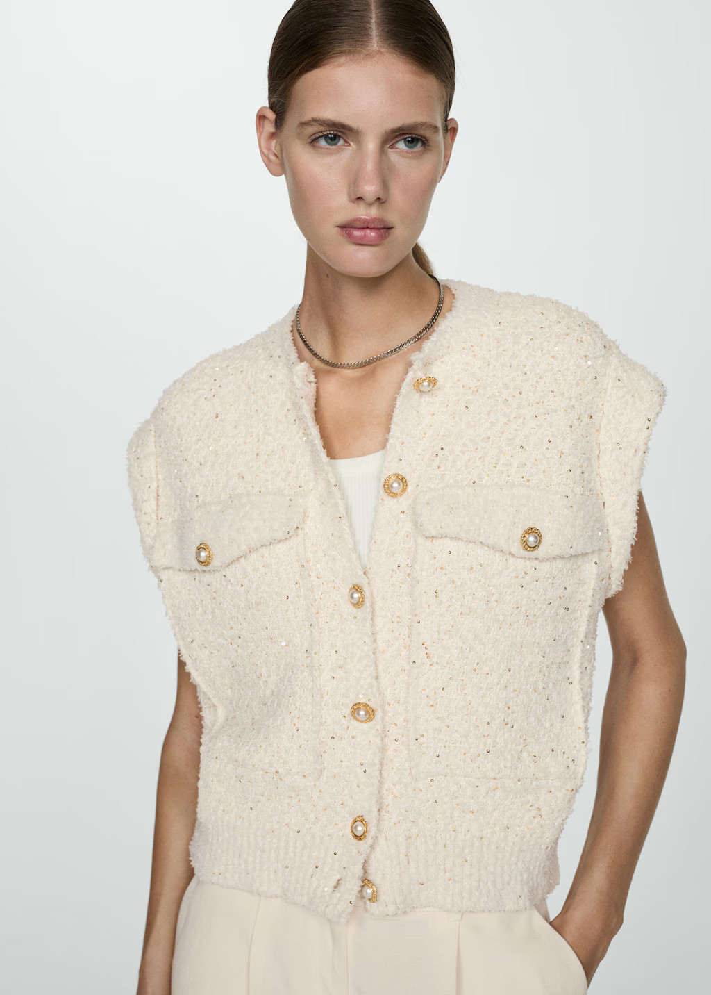 Sequin knitted vest  - Woman | MANGO USA | MANGO (US)