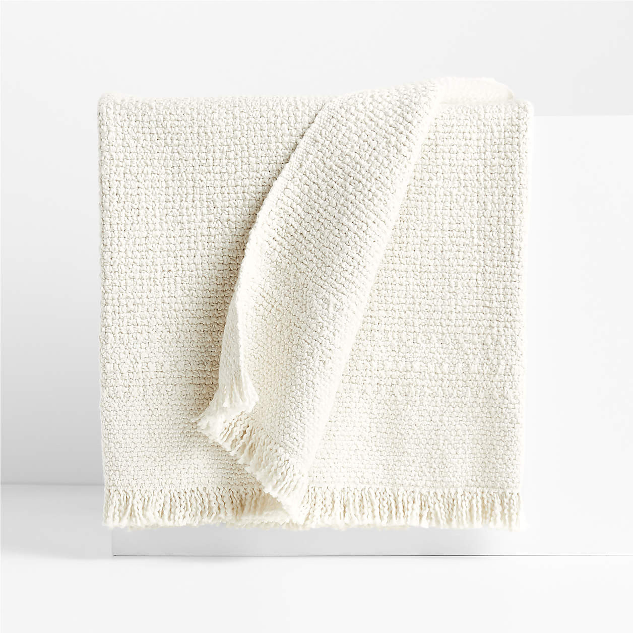 Weekend Sand Beige Organic Cotton 70"x55" Fringe Decorative Throw Blanket + Reviews | Crate & Bar... | Crate & Barrel