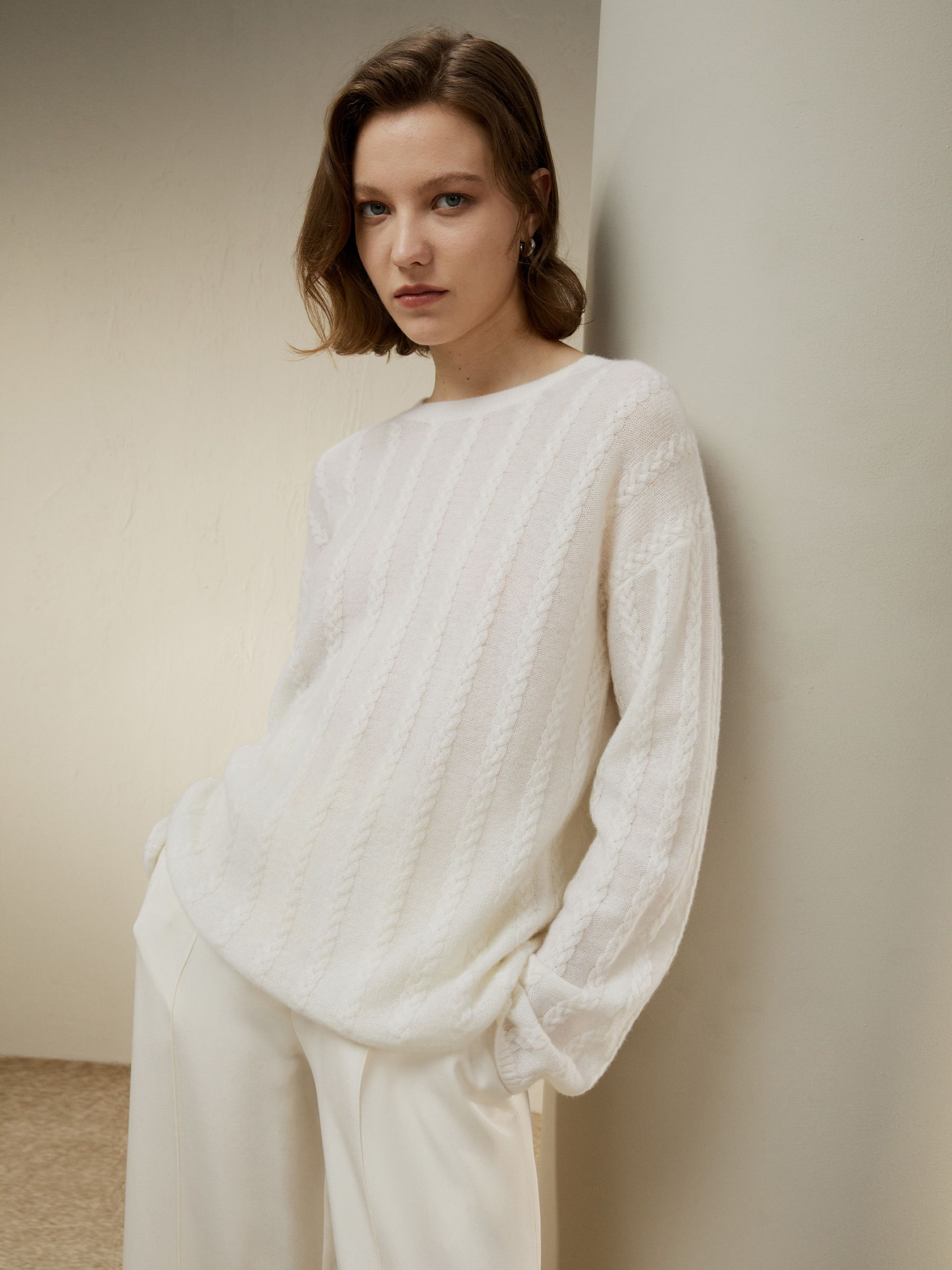Semi-Sheer Cable-knit Cashmere Sweater | LilySilk