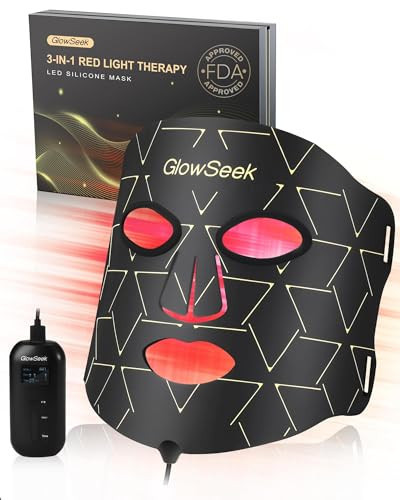 GlowSeek Red Light Therapy Mask for Face, LED Face Mask Light Therapy with Rechargeable Remote for Home & Travel, Blue & Near-Infrared Red Light (NIR) for Acne, Wrinkles, Gift for Women & Man | Amazon (US)