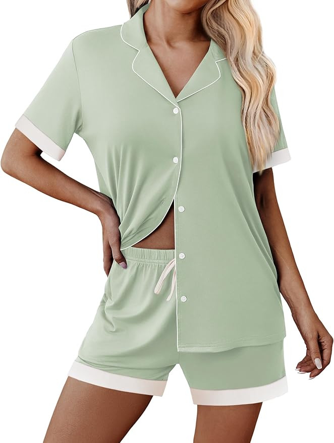 Ekouaer Womens Button Down Pajamas Set Short Sleeve Sleepwear 2025 Summer Soft 2 Piece Lounge Set... | Amazon (US)