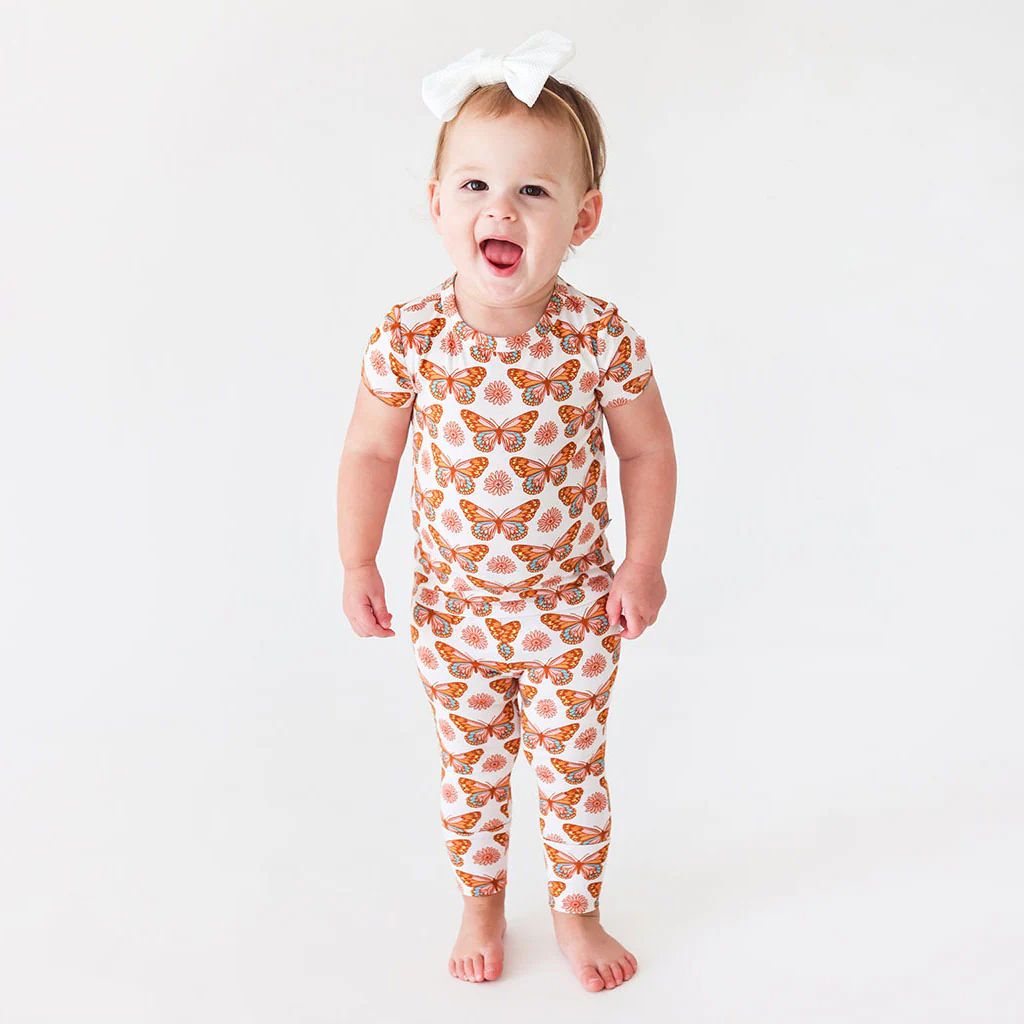 Butterfly Orange Short Sleeve Toddler Pajamas | Jocelyn | Posh Peanut