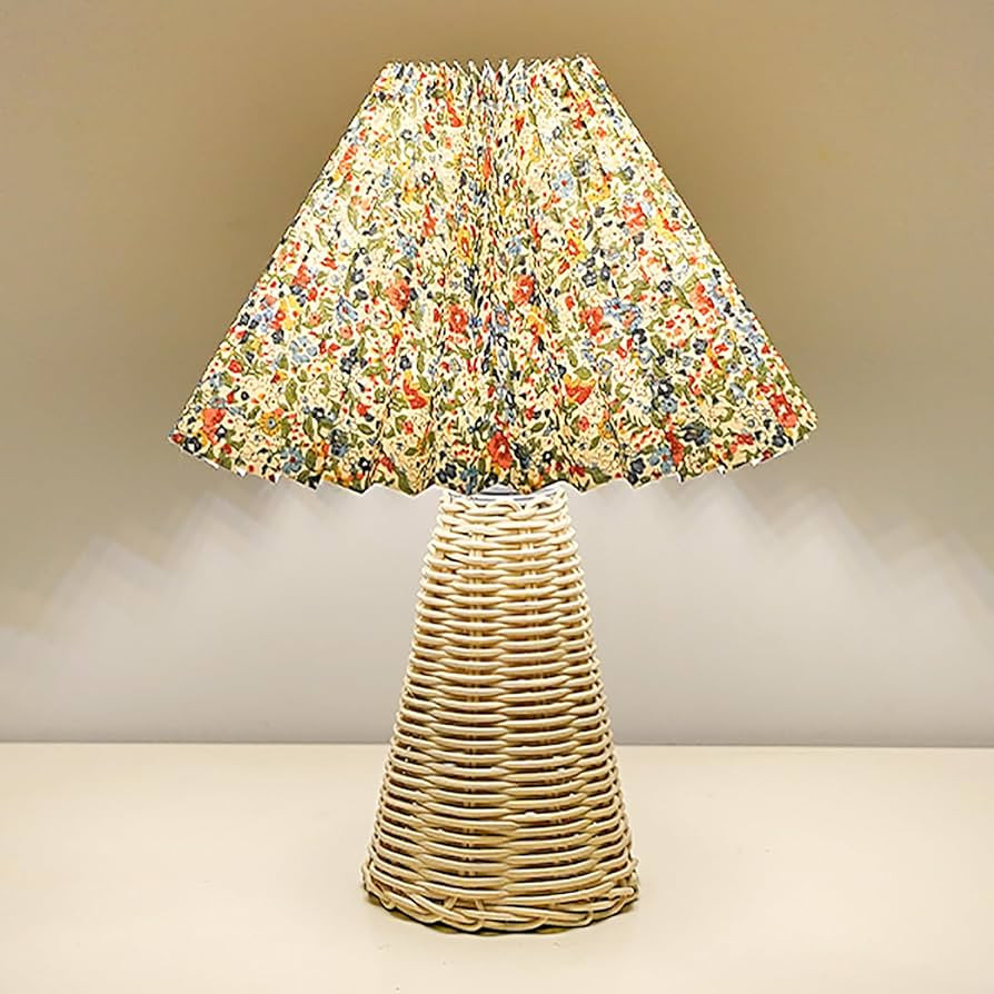 Pleated Table Lamp Bedside Night Lamp, Rattan Base, Fabric Pleated Lampshade, Adjustable Light Co... | Amazon (US)