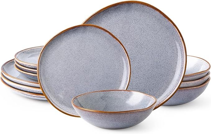 AmorArc Ceramic Dinnerware Sets,Handmade Reactive Glaze Plates and Bowls Set,Highly Chip and Crac... | Amazon (US)