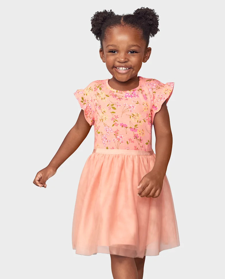 Baby And Toddler Girls Mommy And Me Floral Knit To Woven Dress - apricot glow | The Children's Place