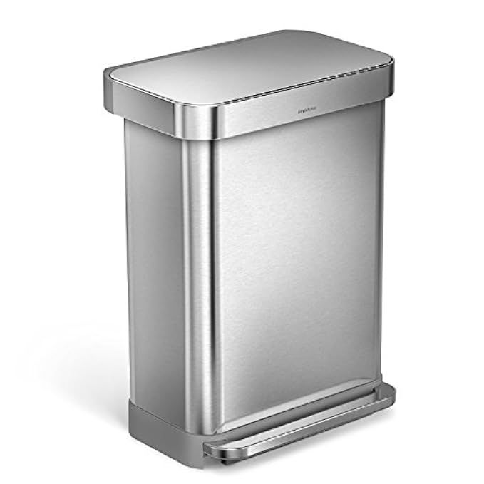 simplehuman 55 Liter / 14.5 Gallon Stainless Steel Rectangular Kitchen Step Trash Can with Liner Poc | Amazon (US)