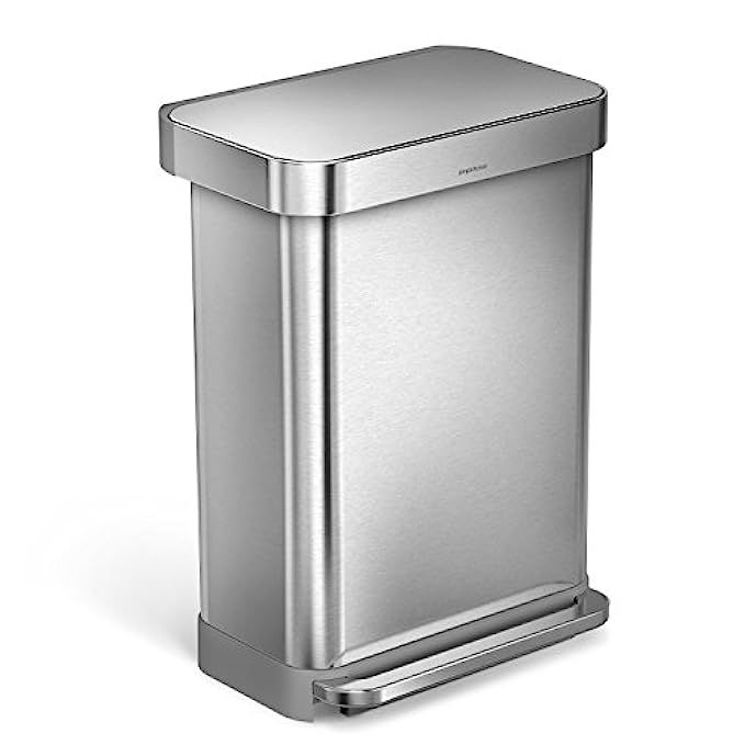 simplehuman 55 Liter / 14.5 Gallon Stainless Steel Rectangular Kitchen Step Trash Can with Liner Poc | Amazon (US)