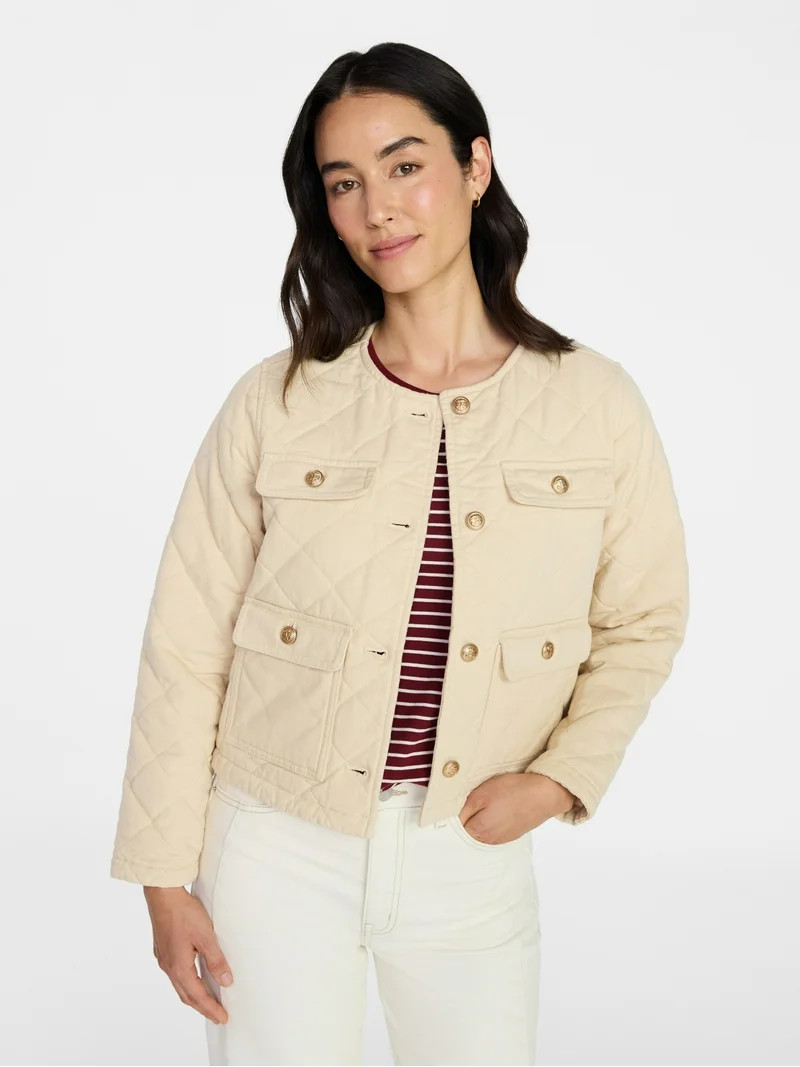 Time and Tru Women's Quilted Cotton Jacket, Sizes XS-XXXL | Walmart (US)