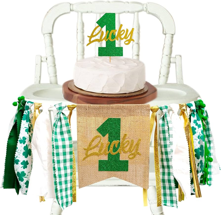 St. Patricks Day First Birthday Highchair Banner Cake Topper Set - Green Gold Irish The Lucky One... | Amazon (US)