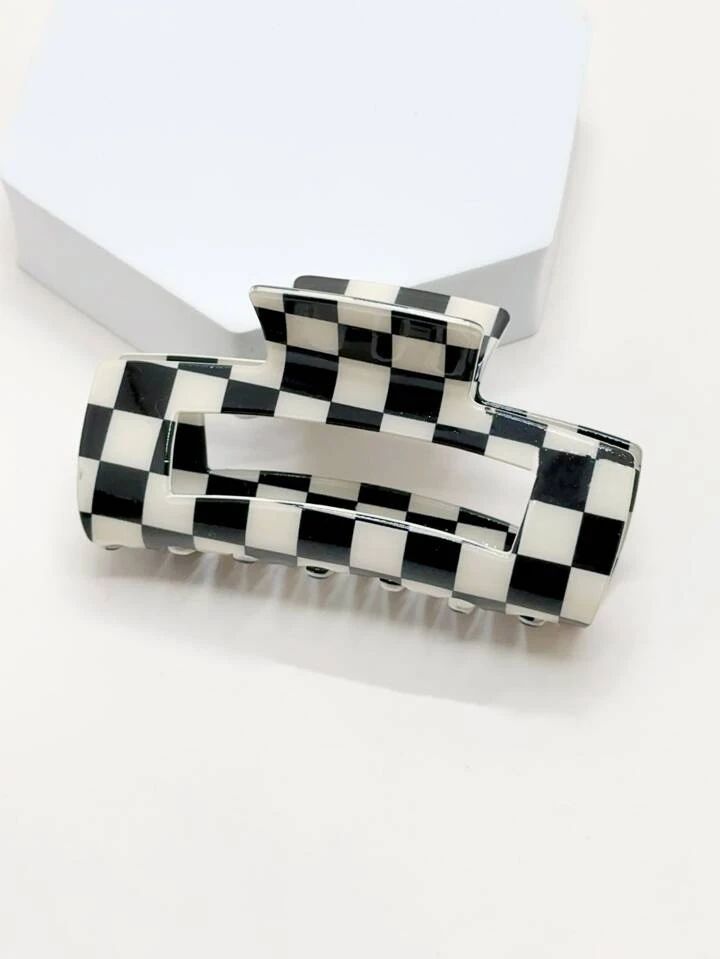 Black & white Checkerboard Pattern Y2K Square Pattern Hair Claw | SHEIN