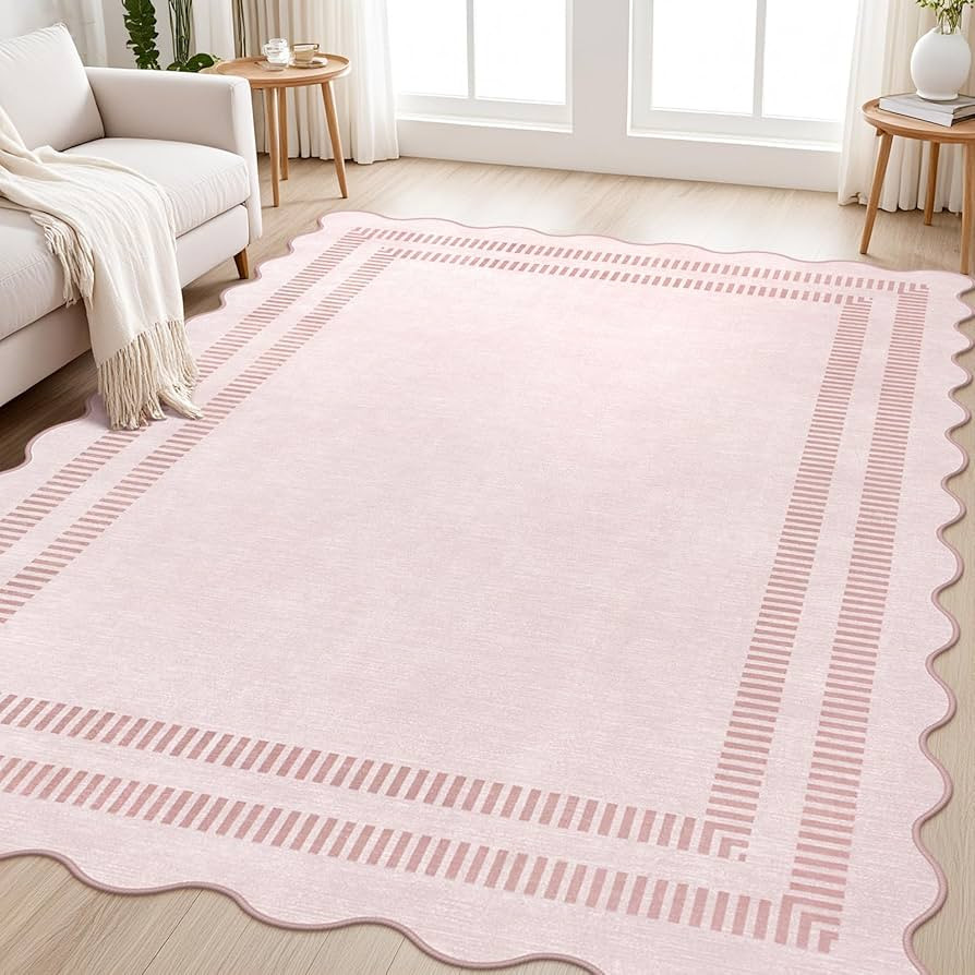 Pink Rugs for Bedroom Girls, 5x7 Washable Non Slip Area Rugs for Living Room, Soft Vintage Ultra-... | Amazon (US)