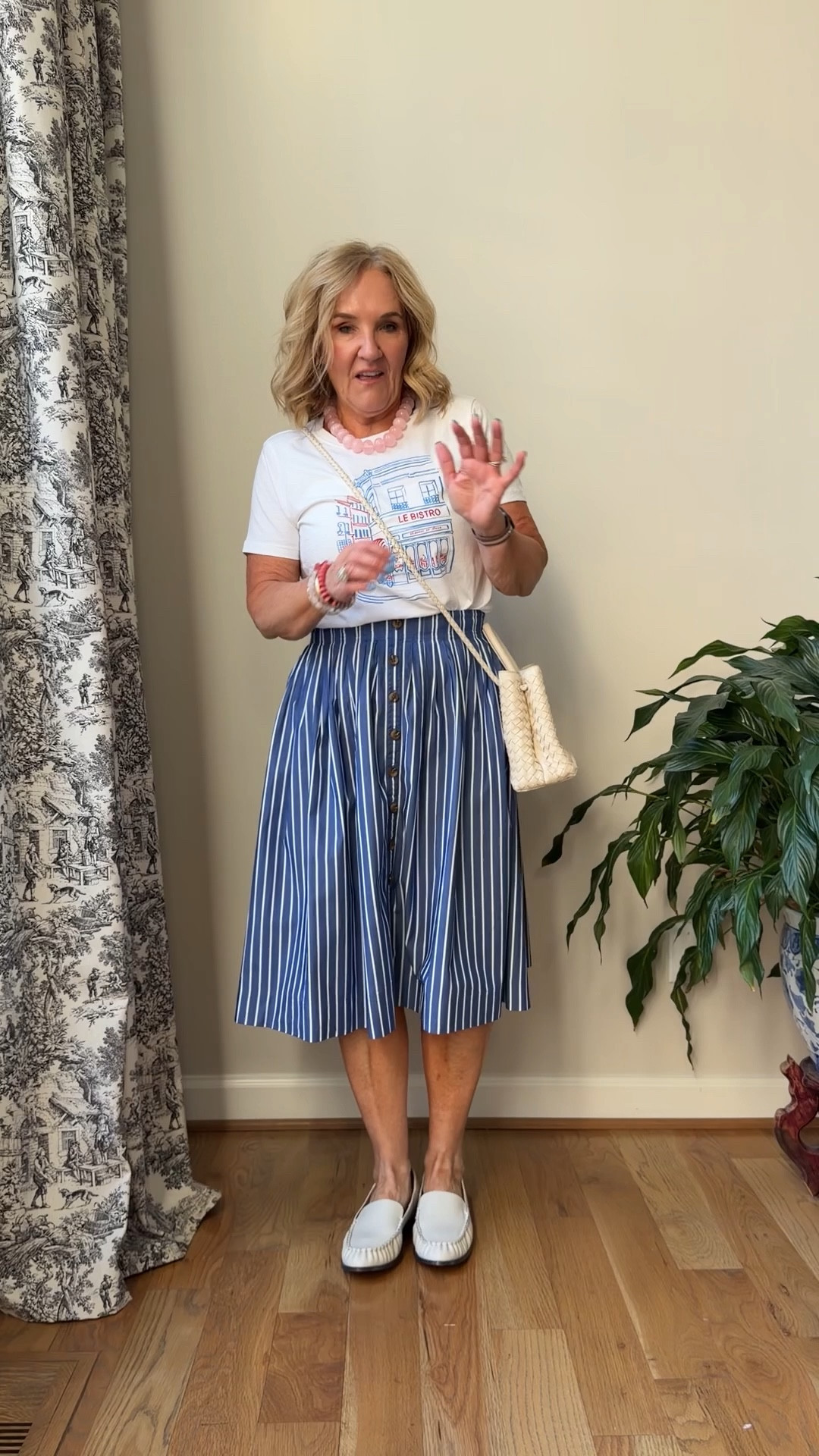 Graphic tee size medium 
Striped skirt size small 
20% off my new bracelet stack code NANETTE20


#LTKOver40 #LTKSaleAlert #LTKPetite