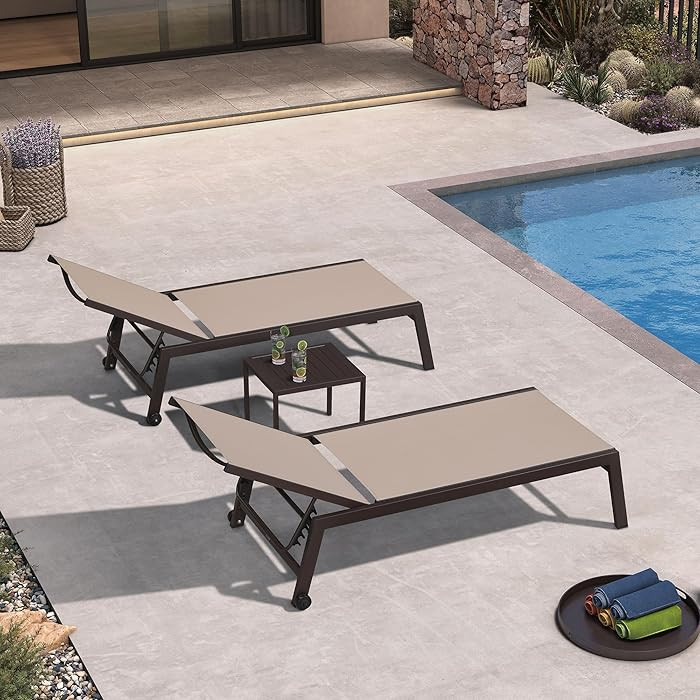 PURPLE LEAF Oversized Patio Lounge Chairs Set of 3, Reclining Pool Lounge Chairs with Side Table ... | Amazon (US)