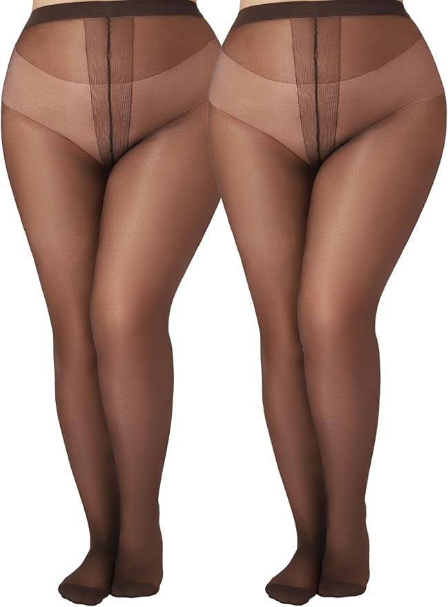 Plus Size Sheer Black Tights for Women T-Crotch 20D Ultra Thin Pantyhose High Waist Stockings 2 P... | Amazon (US)