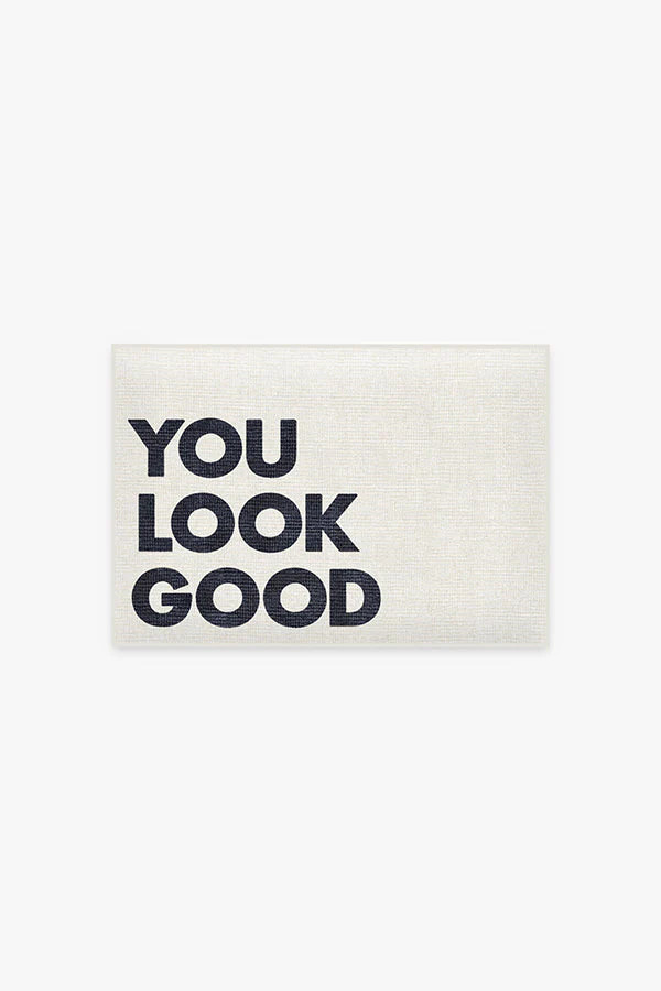You Look Good Black & White Washable Bath Mat | Ruggable US | Ruggable