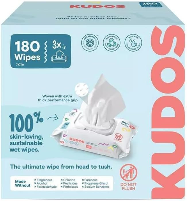 Kudos Skin-Loving Baby Wipes - Plastic-Free & Unscented - 180ct - (3 pack of 60) | Amazon (US)