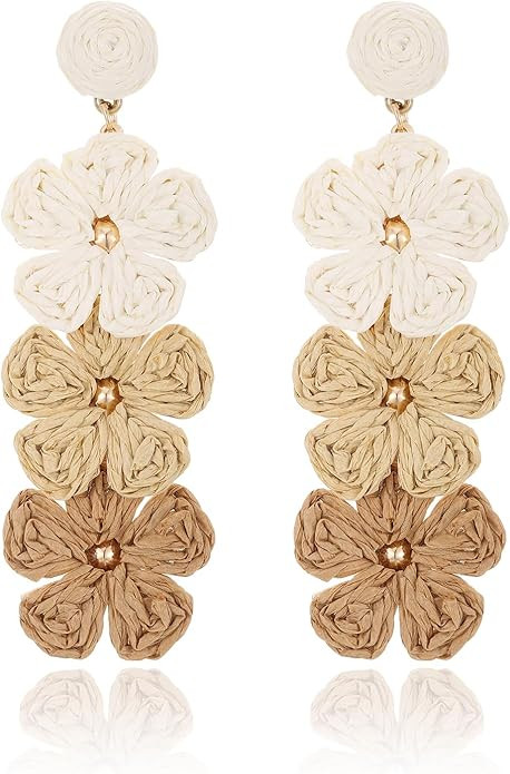 Raffia Flower Earrings, Raffia Straw Wrapped Flower Drop Dangle Earrings Summer Tropical Beach Je... | Amazon (US)