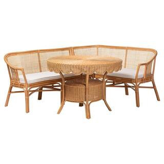 Ceona 3-Piece Light Honey Rattan Dining Set Seats 3 | The Home Depot