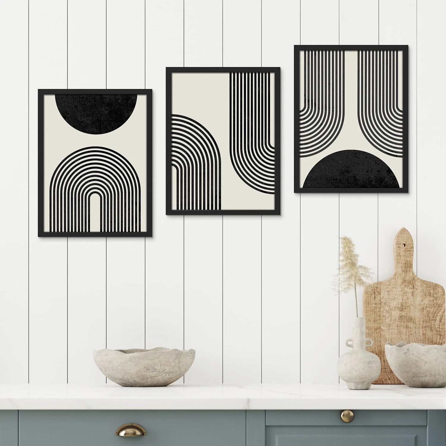 PixonSign Framed Canvas Print Wall Art Set - Mid-Century Black & White Polygons & Shapes Art - Se... | Walmart (US)
