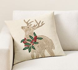 Holly Stag Embroidered Pillow | Pottery Barn (US)
