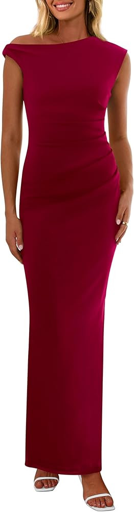 PRETTYGARDEN Women's 2025 Summer Formal Maxi Dresses Sleeveless One Shoulder Bodycon Ruched Mesh ... | Amazon (US)