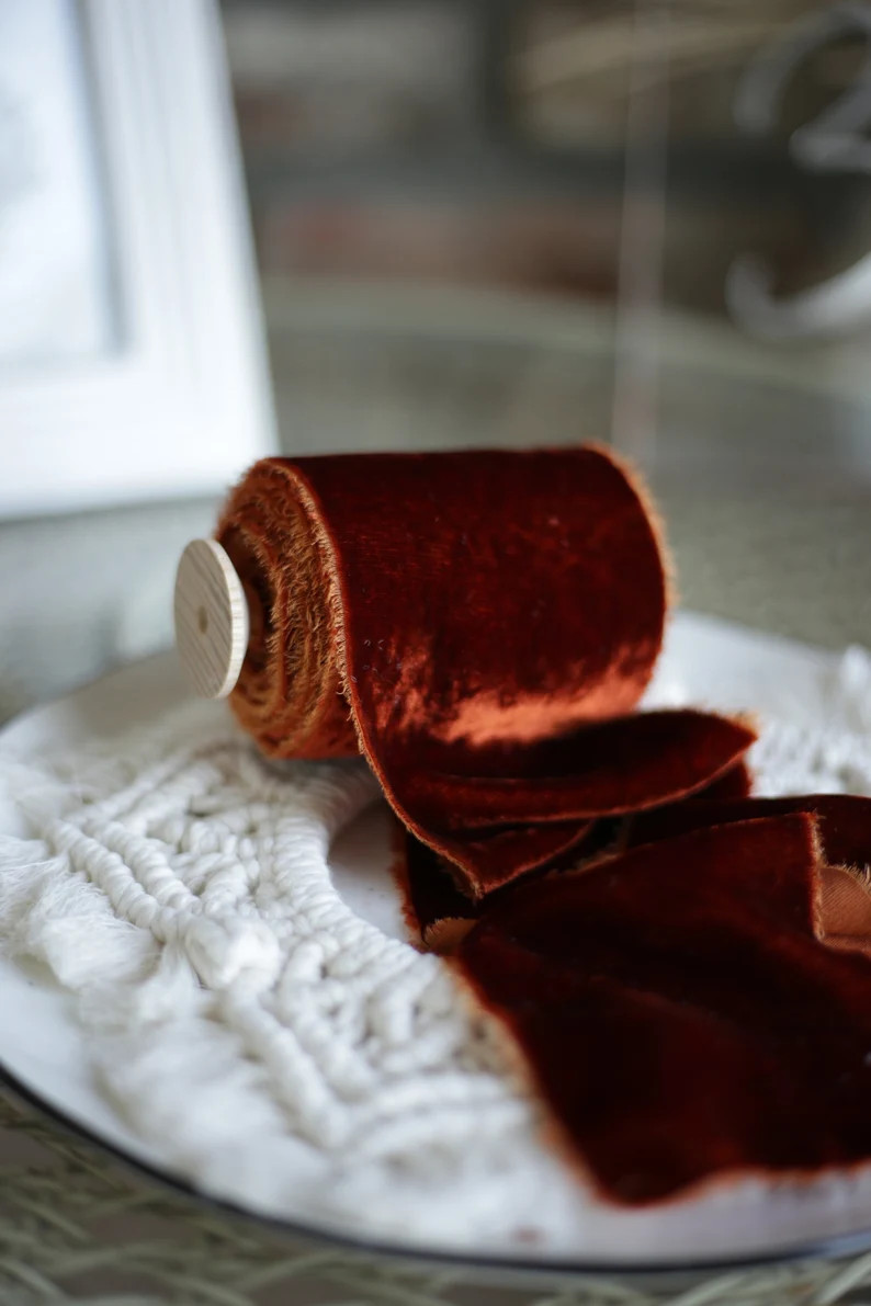 TERRACOTTA Silk Velvet Ribbon / Luxury Wedding Ribbon / - Etsy | Etsy (US)