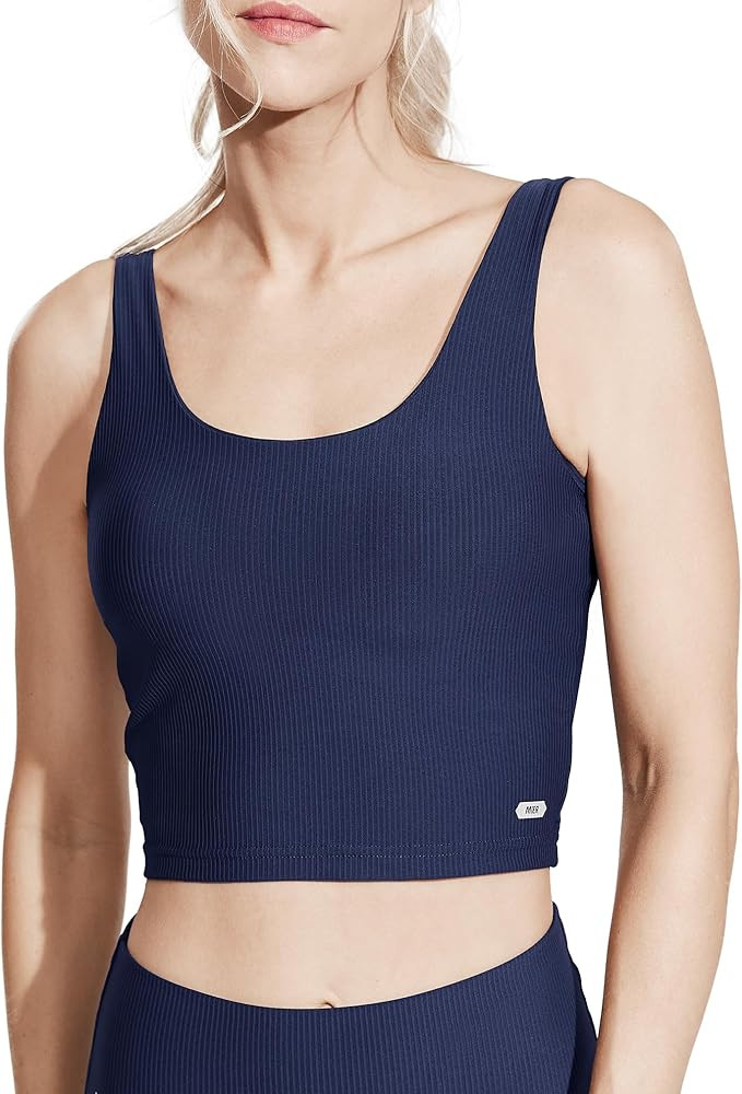 MIER Women’s Crop Tank Longline Workout Sports Bra Sleeveless Padded Athletic Yoga Running Top ... | Amazon (US)