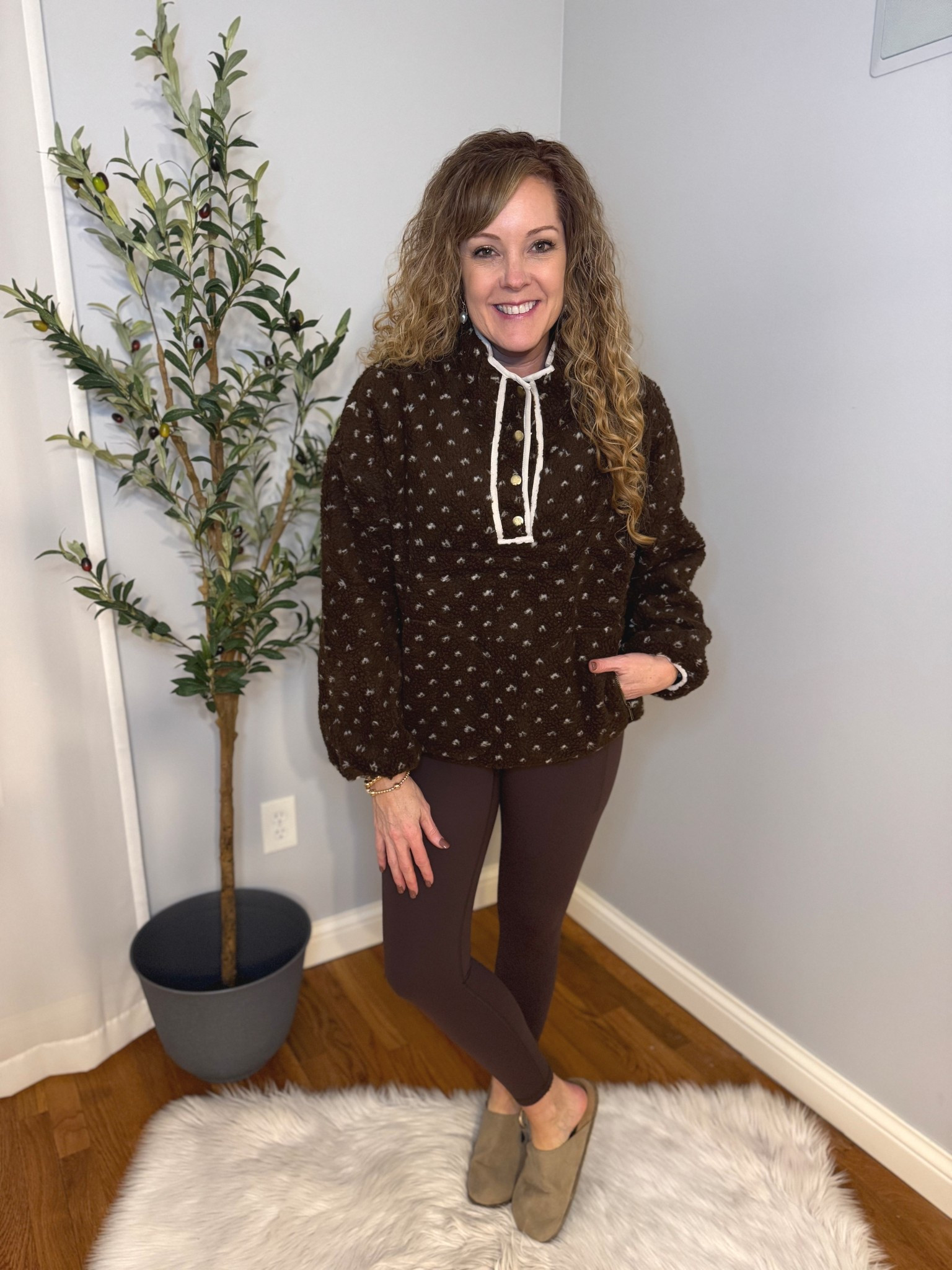 Amazon Hixiaohe pullover and zip up / winter outfit / trendy look 

Pullover- medium 
Leggings- small 25”
Clogs- size 8, tts 

#LTKgrwm #LTKOver40 #LTKootd