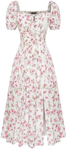 Scarlet Darkness Women's Floral Corset Dress with Split 2026 Summer Spring Square Neck Midi Milkm... | Amazon (US)